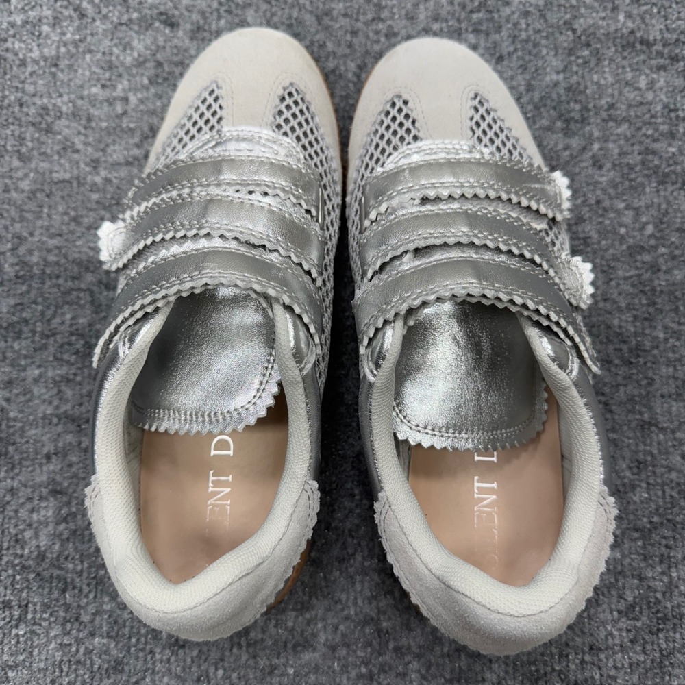 Silent D Womens Silver Metallic Mesh Triple Strap Gum Sole Sneakers Retro Shoes - Picture 3 of 9